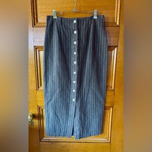 Esprit Vintage Grey Pinstriped Midi Pencil Skirt Cotton Size 10/11/12